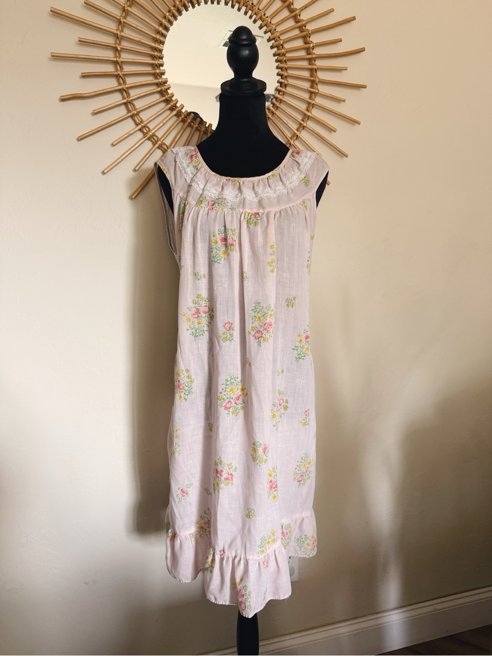 Light Pink Floral Ruffled Nightgown